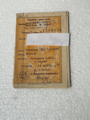 Ferrovia vecchia tessera 1977 - ferrovia,