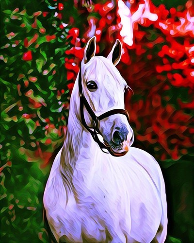 Cavallo bianco con albero