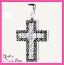 PENDENTE CROCE UOMO IN ORO BIANCO 18K DIAMANTI NATURALI 0.88 CARATI CERTIFICATO 