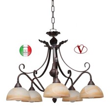 Lampadario sospensione 5 luci Ferro Battuto shabby chic Rudy Made in Italy
