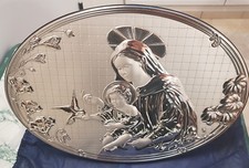 Quadro Madonna Con Bambino Argento, Capezzali Moderni, Icone Sacre 42 cm x 30 cm