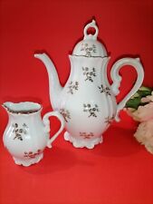 COPPIA CAFFETTIERA + LATTIERA PER 2 PERSONE IN PORCELLANA BAVARIA ORO VINTAGE