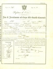 1875 ROMA Giacomo VINEIS si arruola come Guardia Carceraria *Documento