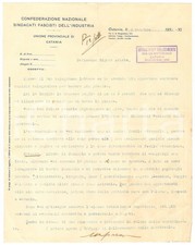 1933 CATANIA TEATRO Lettera Arturo APREA per tournÃ©e Compagnia della Quercia