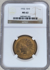 Moneta 10 dollari 1932 oro testa di indiano aquila NGC MS 62 US zecca