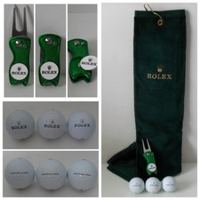 ROLEX Asciugamano da Golf + 3 Palline Rolex Titleist Pro V1, Rolex Divot Tool & Ball Marker