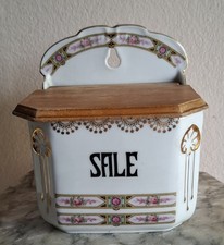 Antico Porta Sale Barattolo Liberty Contenitore  in Porcellana da Appendere 