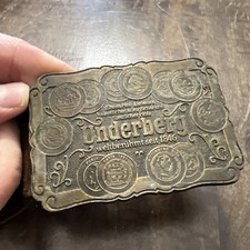 Raro Vintage Underberg Pelle Scamosciata Cintura Pistola Fibbia Birra Amaro Porta/Bandolier