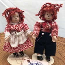 Bambole vintage Raggedy Ann & Andy di Lee Feickert fatte a mano set 4 pollici di altezza