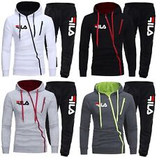 Tuta uomo sportiva felpa con cappuccio cerniera trasversale Tracksuit 2 Pezzi
