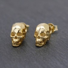 Orecchini da uomo in argento sterling placcato oro scheletro gotico teschio perno palo A4084