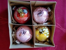 4 Antiche Palline In Vetro Per Albero Di Natale Addobbi Vintage anni 70   