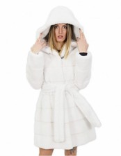 56 White Mink Hooded Fur Coat