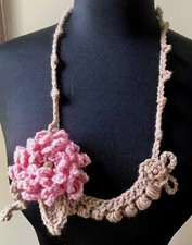 Hand Crocheted Beautiful "Summer Rose" Necklace ~ Wool & Acrylic Yarn