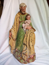 scultura int terracotta piena san giuseppe e bamino dipinti occhi di vetro 800