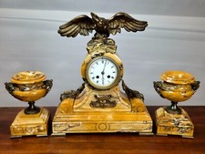 ANTICO OROLOGIO A PENDOLO - TRITTICO IN MARMO E BRONZO DORATO SEC.XIX NAPOLEONE