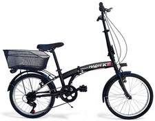 Bicicletta Pieghevole Folding 20" Nero Con Cambio 6v Unisex City Bike con Cestin