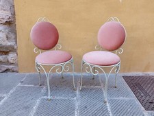 Coppia di sedie vintage metà secolo in ferro battuto bianco, Italia anni 50