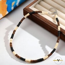 COLLANA UOMO SURFISTA LEGNO DI COCCO MARRONE NERA BEIGE AGGANCIO IN METALLO