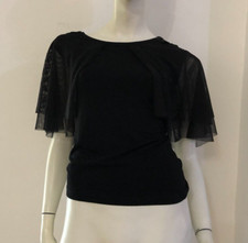 DENNY ROSE Maglia nera spalle ricamate maniche tulle Tg XS