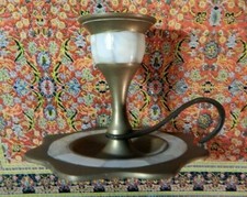 610. ANTICA BUGIA CANDELABRO ANNI 50 IN OTTONE E MADRE PERLA VINTAGE