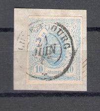 1859 - 63 LUSSEMBURGO - n.6 - 10 centesimi azzurro chiaro, USATO su piccolo frammento