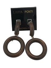 ORECCHINI PENDENTE CERCHI LEGNO BIGIOTTERIA VINTAGE ANNI 70-90 CM 6