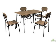 SET TAVOLO 110x70x76 CM + 4 SEDIE COMPLETO METALLO NERO QUERCIA STILE INDUSTRIAL