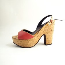 Sandali Alviero Martini tacco zeppa sughero rosso pelle scarpa donna taglia EU 37 US 7