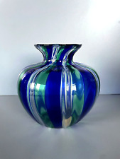 VASO A CANNE VETRO MURANO SOFFIATO BLU VERDE DESIGN VENINI INSPIRED ø 14x12,5 cm