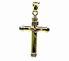 CIONDOLO ORO  18K  750/1000   Croce Cristo Bicolore cappucci Bianchi