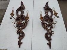 ANTICA XX secolo COPPIA DI APPLIQUE IN LEGNO E FERRO Lunghezza cm.75