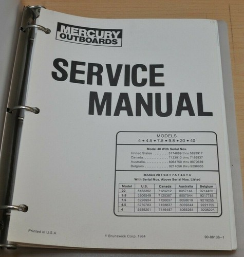 Mercury mariner models 5 - 4, 4.5