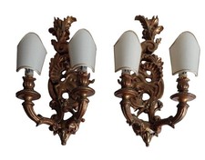 Coppia Applique In Legno