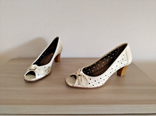 Scarpe Donna Usate Estive Tacco Traforate Fiocco Pelle Bianche Numero 37