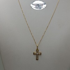COLLANA DA DONNA CON CROCE IN ORO GIALLO E BIANCO 18KT E ZIRCONI 3,1 GR. (0463)