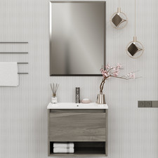 MOBILE BAGNO SOSPESO CON LAVABO CERAMICA E SPECCHIO 1 CASSETTO 1VANO 60cm DESIGN