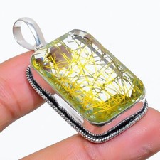 Ciondolo gioielli etnici fatti a mano con pietra preziosa rutilo dorato 1,85"