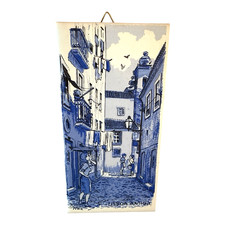 Piastrella vintage Lisbona Antiga Portogallo dipinta a mano firmata Tino 6" x 3" decorazione parete