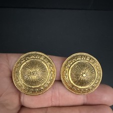 Orecchini Vintage 1990 Chanel Made In France Tono Oro Grande Clip Tonda Firmati