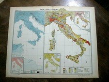 antica mappa ITALIA CLIMA PIOGGIA COLTURE VARIE ANIMALI DA TRASPORTO 1950.