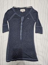 vintage abercrombie & Fitch donna size M Blu Henley Aderente 