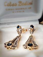 Orecchini ANTICHI VINTAGE Oro 18kt, Zaffiri, Diamanti, made in Italy, 5.6gr