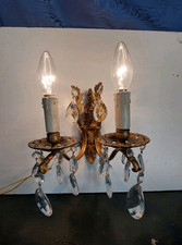 Applique Singolo Anni 30 40 Bronzo Dorato E Gocce Di Vetro Restaurato 