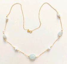 Collana in argento 925 laminata in oro con acquamarina calcedonio ematite dorata