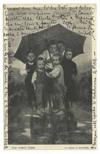 FABIO FABBI CARTOLINA BAMBINI SOTTO LA PIOGGIA VIAGGIATA 1928 FP #429