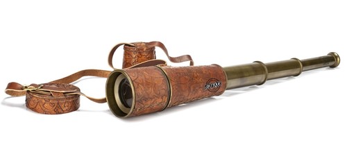 Antico ottone telescopio pelle - ottone,