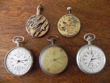 lot ancienne montre gousset chronographe et mécanismes aural auricoste old watch