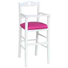 Seggiolone in legno verniciato bianco con seduta imbottita in similpelle lilla