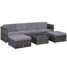 SET DA ESTERNO DA 7 PEZZI IN RATTAN CON POLTRONA POUF TAVOLINO GRIGIO